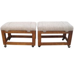 Pair of Mid-Century Modern Signed Mahogany Ottomans 10