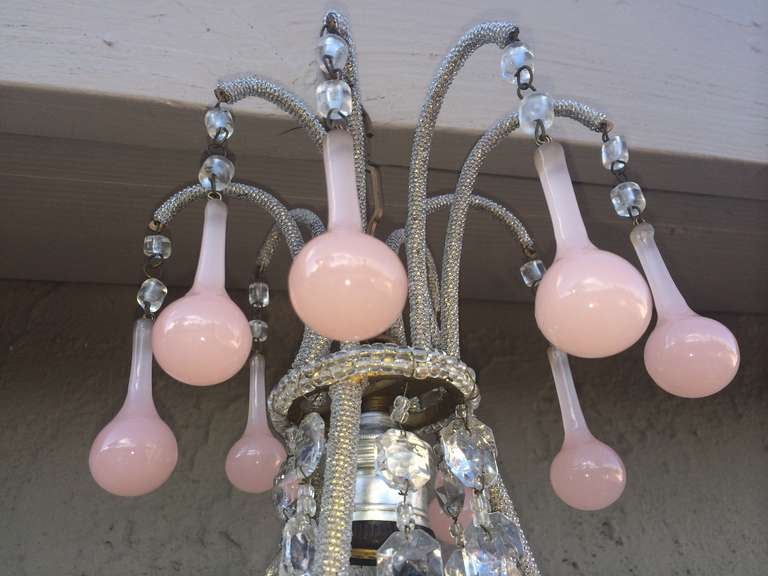 19 Century Bubble Gum Opaline Drop Chandelier In Excellent Condition For Sale In Palm Springs, CA