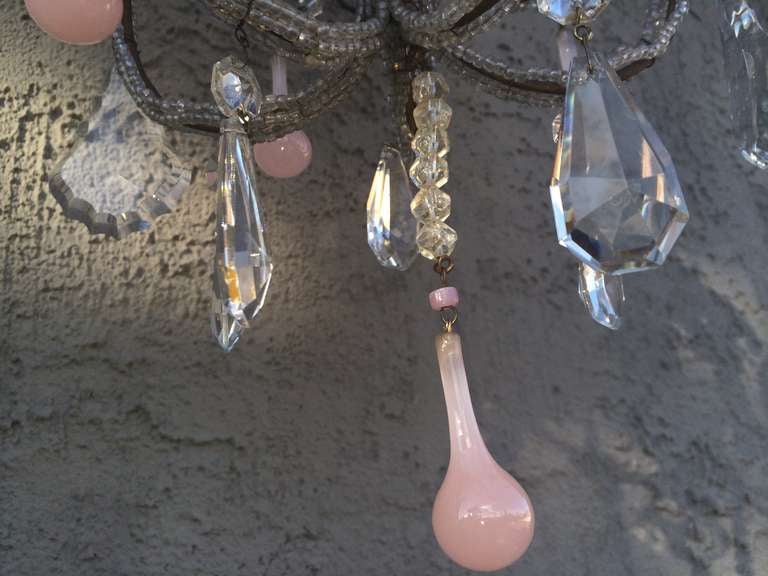 19 Century Bubble Gum Opaline Drop Chandelier For Sale 4