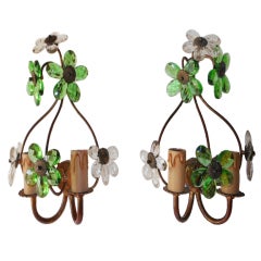 Pair Vintage Green Daisy Sconces
