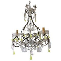 c1920 French Yellow Opaline Drop Crystal Chandelier