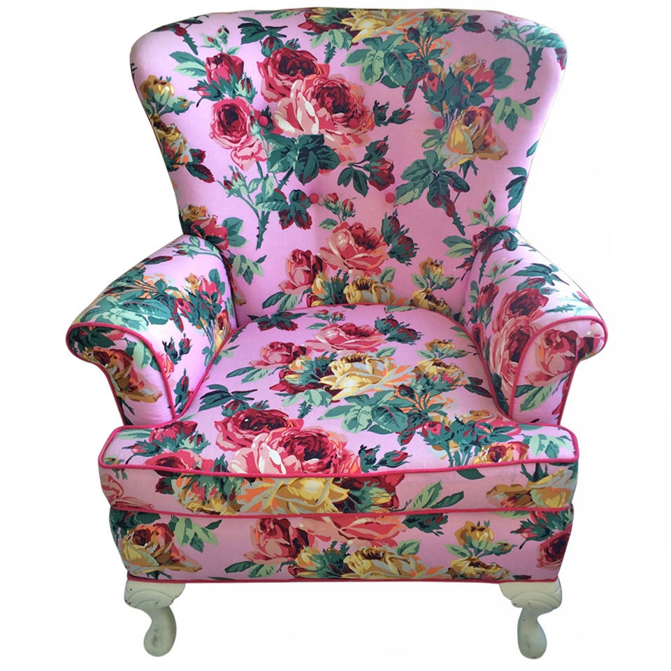 Vintage Cabbage Rose Club Chair For Sale