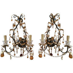 Retro Pair of Crystal Spanish Revival Sconces