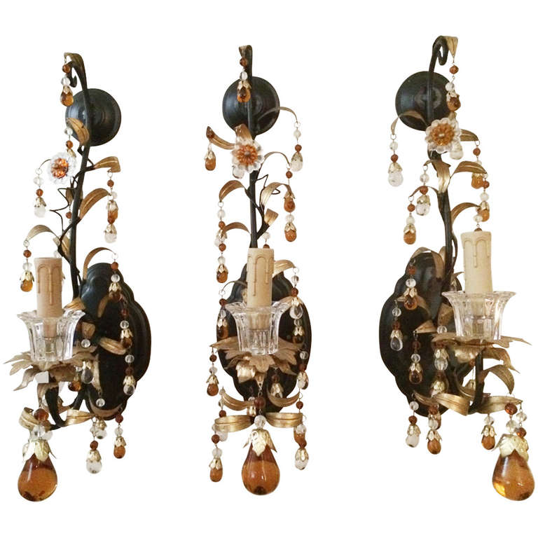 Three Piece Vintage Set of Spanish Revival Sconces For Sale
