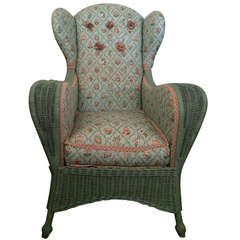 Vintage French Green Wicker Chair