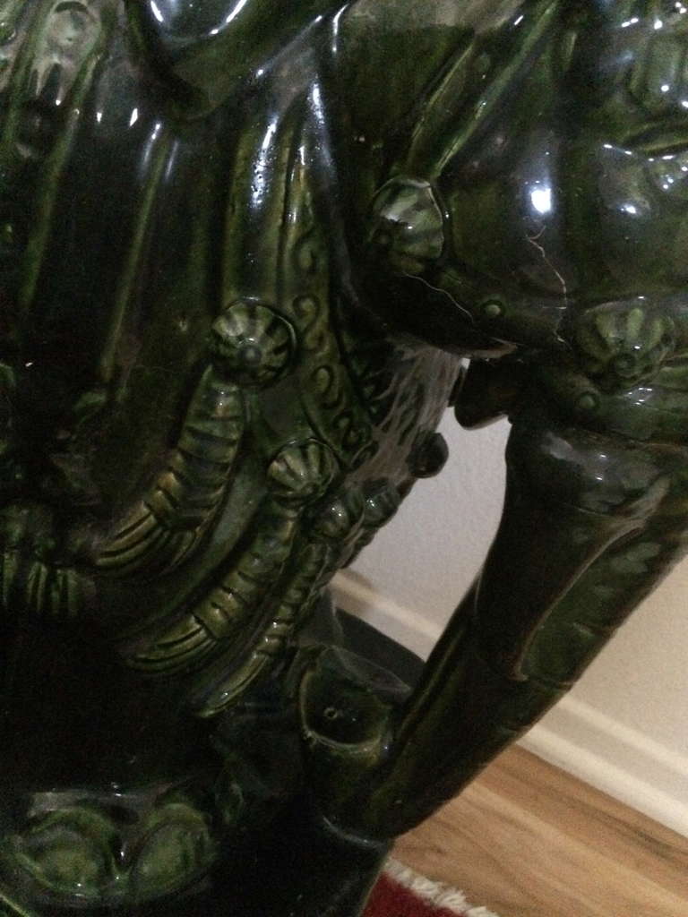 Pair Vintage Dark Green Ceramic Elephant Tables For Sale 4