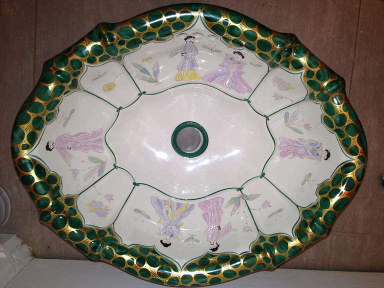 Vintage 37 Pc. Sherle Wagner Green Chinoiserie Bathroom Suite In Excellent Condition In Palm Springs, CA