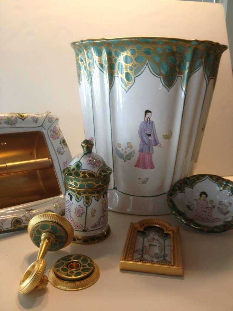 Vintage 37 Pc. Sherle Wagner Green Chinoiserie Bathroom Suite 3