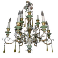 Italian Iron 
Wood Aqua Gilt Chandelier