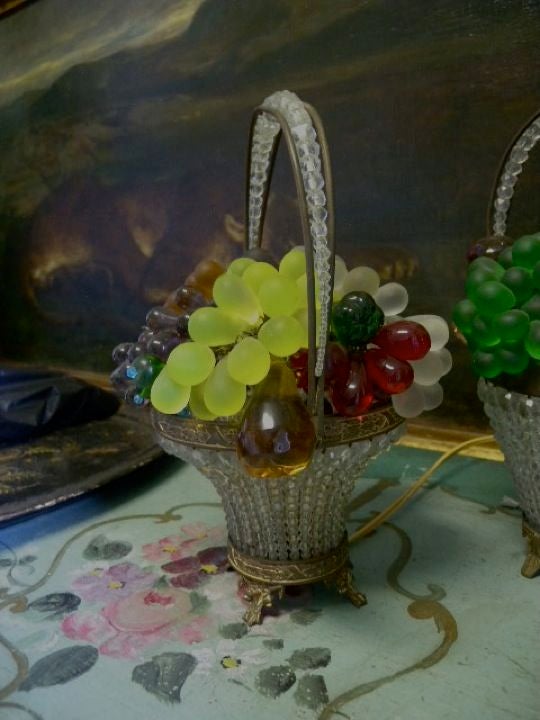 ANTIQUE FRENCH CRYSTAL FRUIT BASKET CZECH LAMP 1