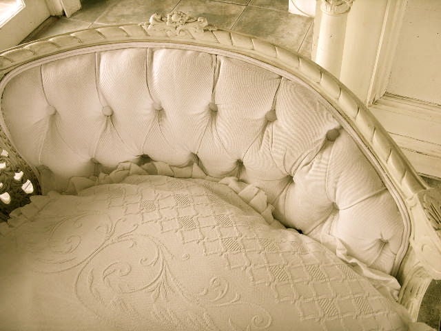 Wood Heavily Carved White Sofa 1930's Era   Slipcover