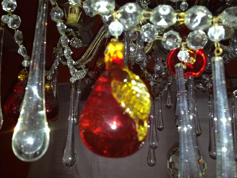 Very Rare 19c Orange Pear Murano Beaded Crystal Chandelier In Excellent Condition For Sale In Palm Springs, CA