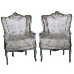Pair Vintage French Hand Painted Chairs