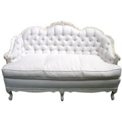 Antique French Carved Settee Loveseat~ White Linen