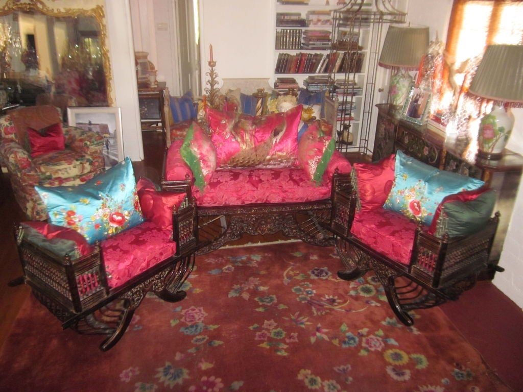 Vintage Moroccan 3 Pc Settee & 2 Chairs