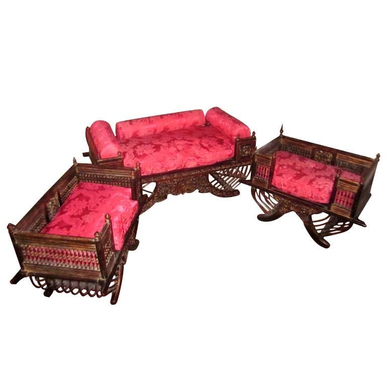 Vintage Moroccan 3 Pc Settee 
2 Chairs For Sale