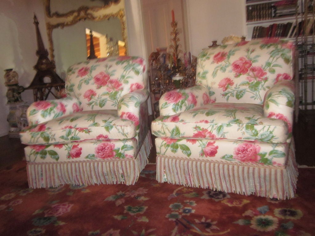 Fabulous Pair Vintage Cabbage Rose Club Chairs For Sale 6