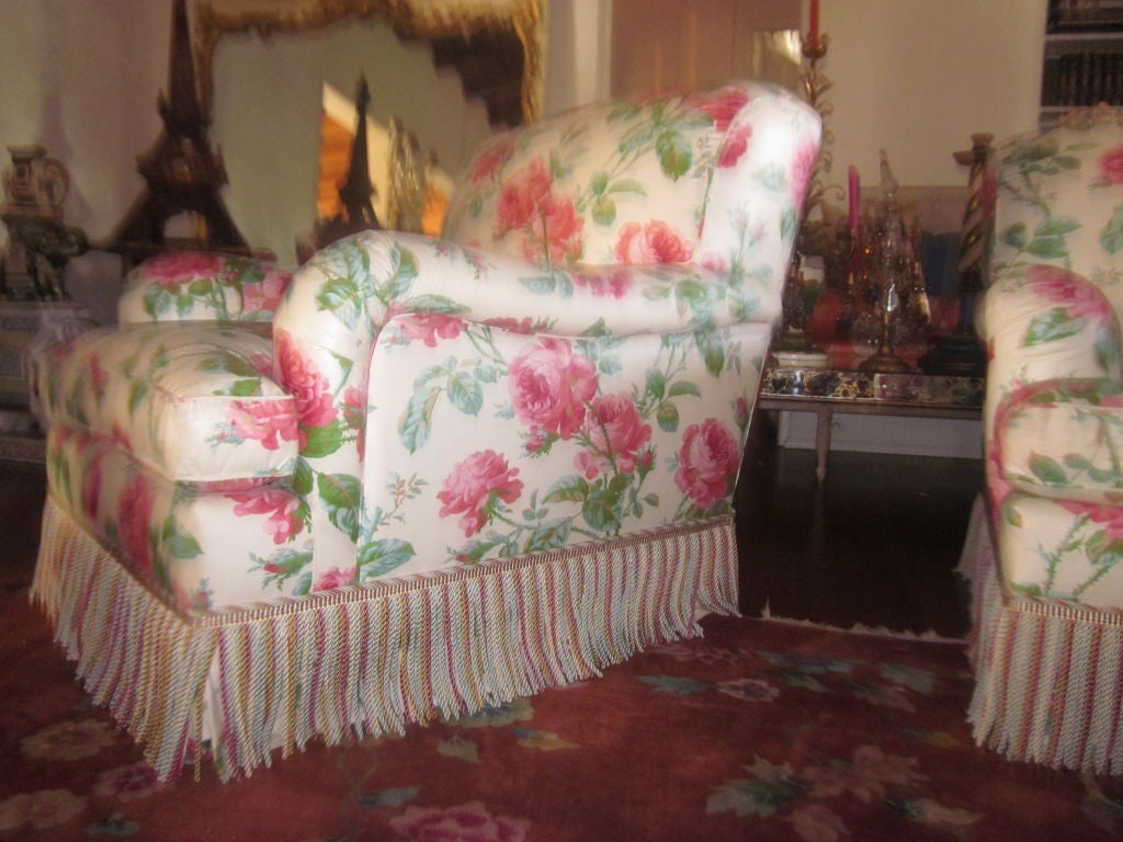 Fabulous Pair Vintage Cabbage Rose Club Chairs In Excellent Condition For Sale In Palm Springs, CA