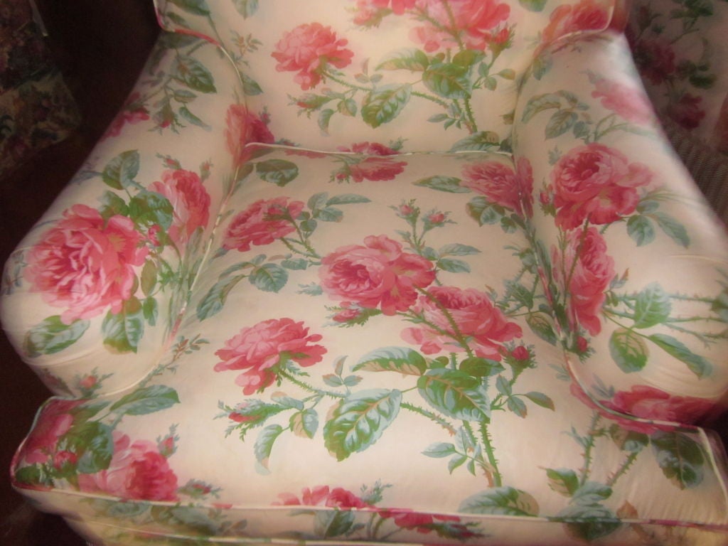 Fabulous Pair Vintage Cabbage Rose Club Chairs For Sale 4