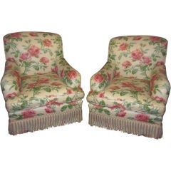 Fabulous Pair Vintage Cabbage Rose Club Chairs