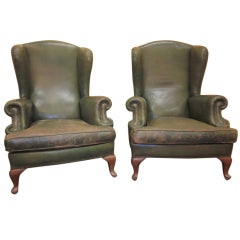 Rudolf Nureyev Vintage Leather Wing back Chairs