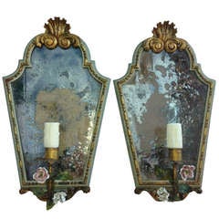 Pair 19th Century French Mirror Rose Sconces