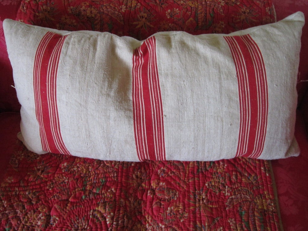 20th Century French Muslin Feed Sack Cushions For Sale