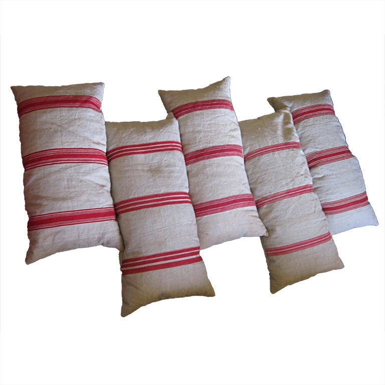 French Muslin Feed Sack Cushions For Sale