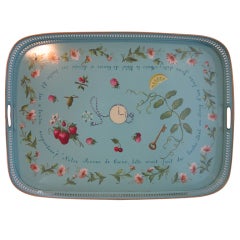 Vintage Turquoise Hand Painted Tole Tray