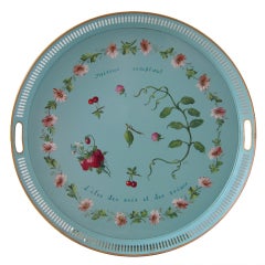 Vintage Turquoise Tole Hand Painted Tray