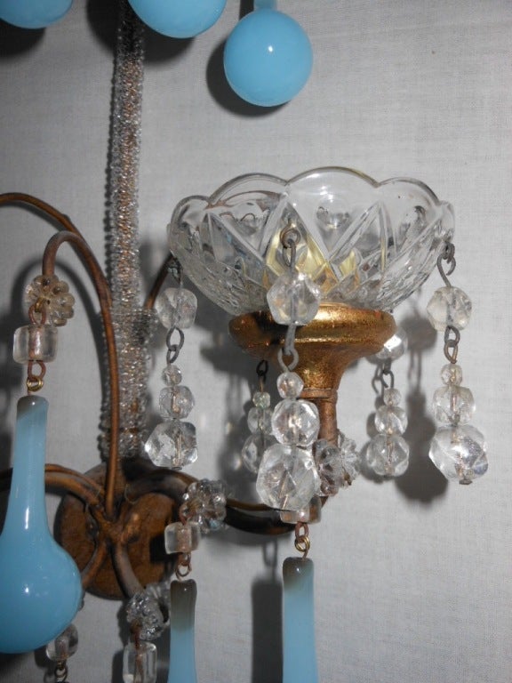 French Pr. Vintage Turquoise Beaded Sconces