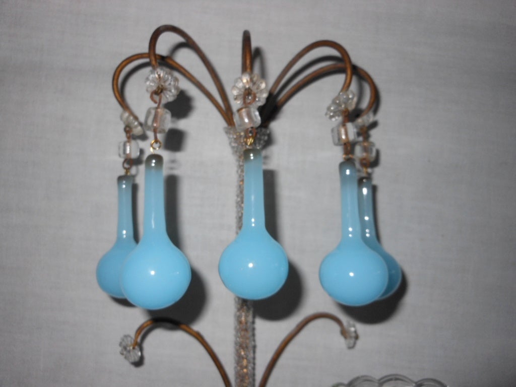 Pr. Vintage Turquoise Beaded Sconces 1