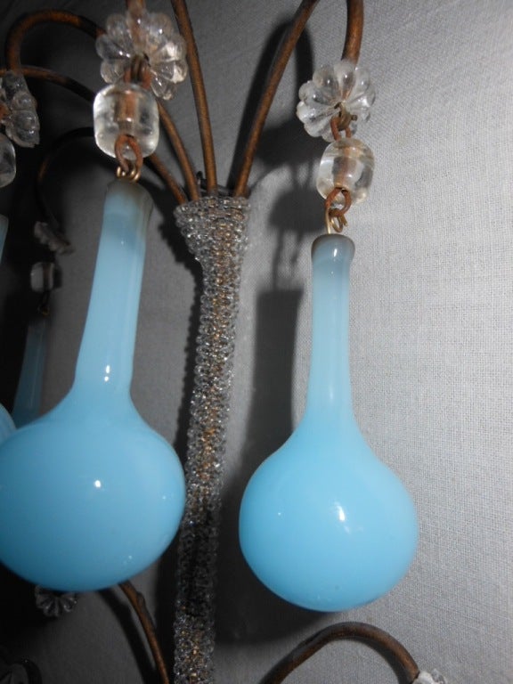 Pr. Vintage Turquoise Beaded Sconces 2