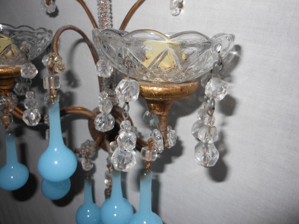 Pr. Vintage Turquoise Beaded Sconces 3