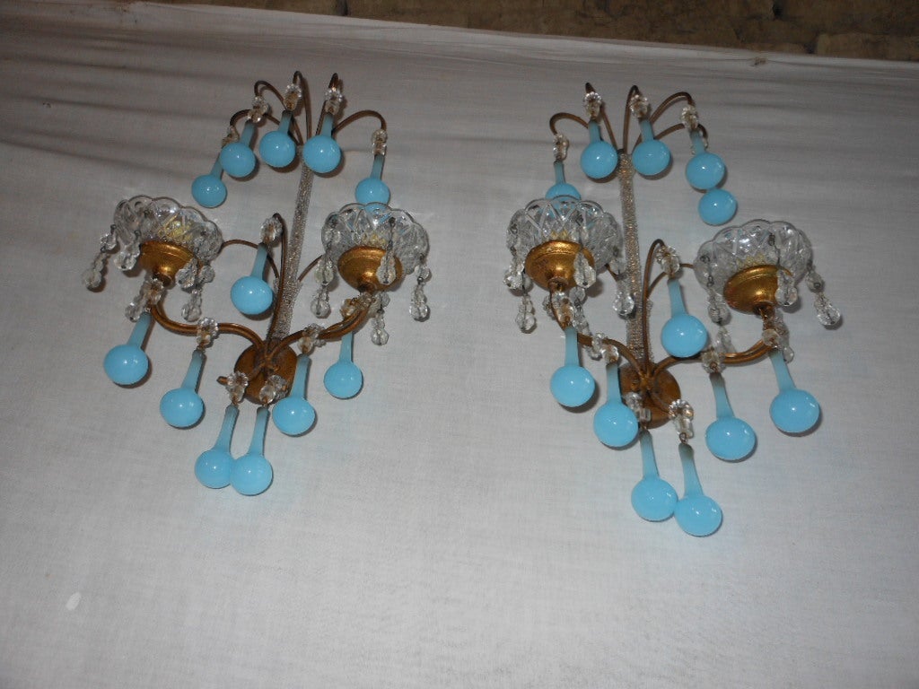 Pr. Vintage Turquoise Beaded Sconces 4