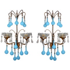 Pr. Vintage Turquoise Beaded Sconces