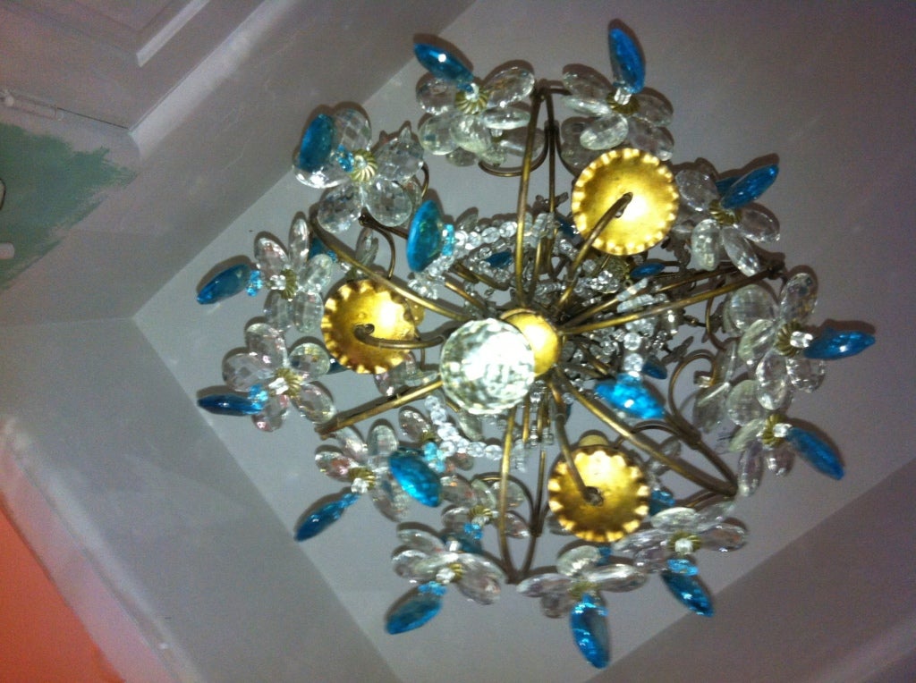 Mid-20th Century Vintage Turquoise Daisy Chandelier For Sale
