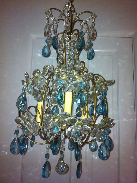 Vintage Turquoise Daisy Chandelier For Sale 1