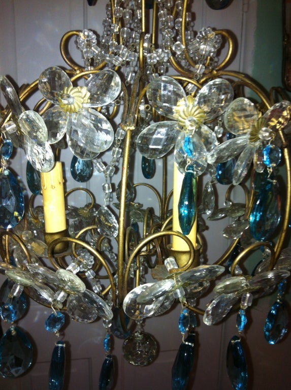 Vintage Turquoise Daisy Chandelier For Sale 2
