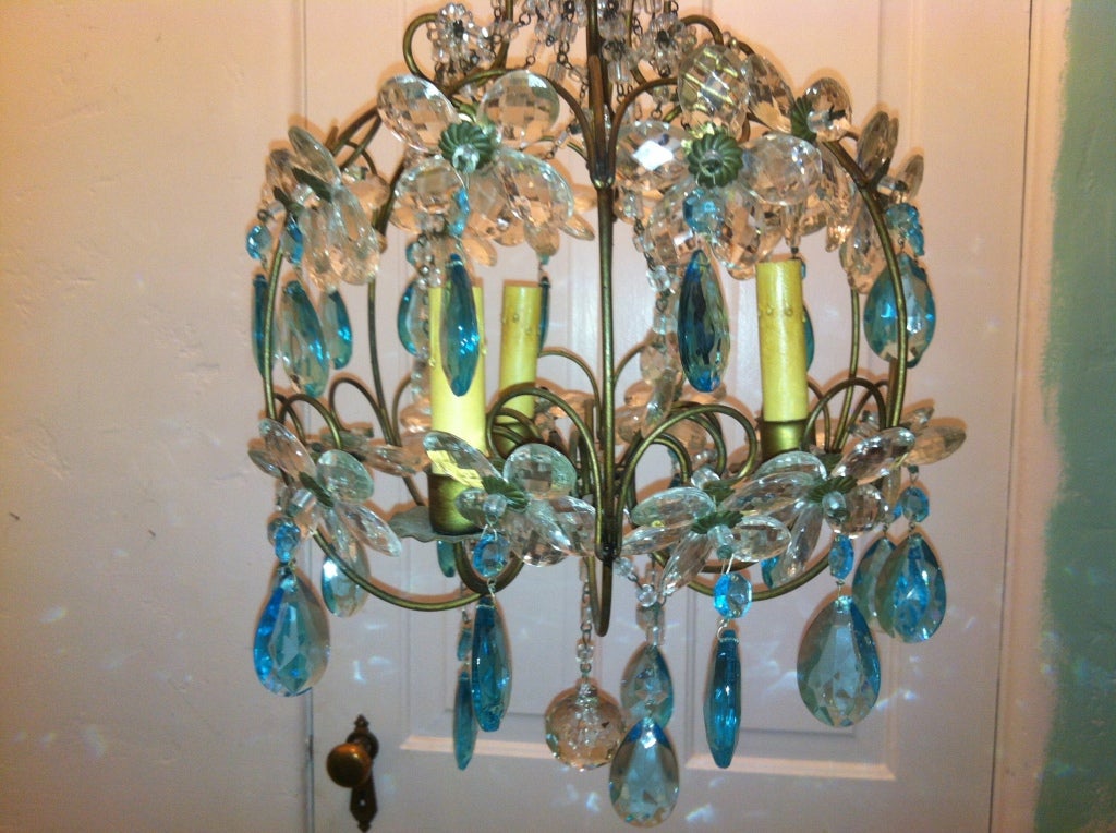 Vintage Turquoise Daisy Chandelier For Sale 4
