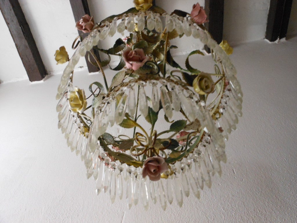 Vintage French Rose Chandelier For Sale 1