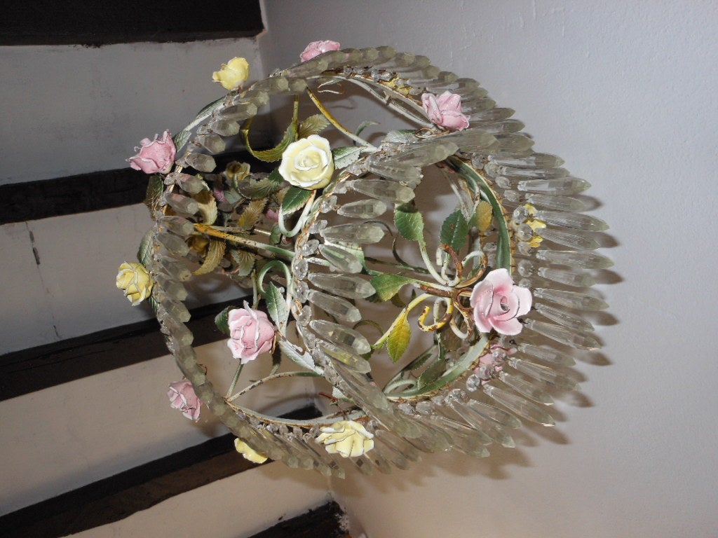 Vintage French Rose Chandelier For Sale 3