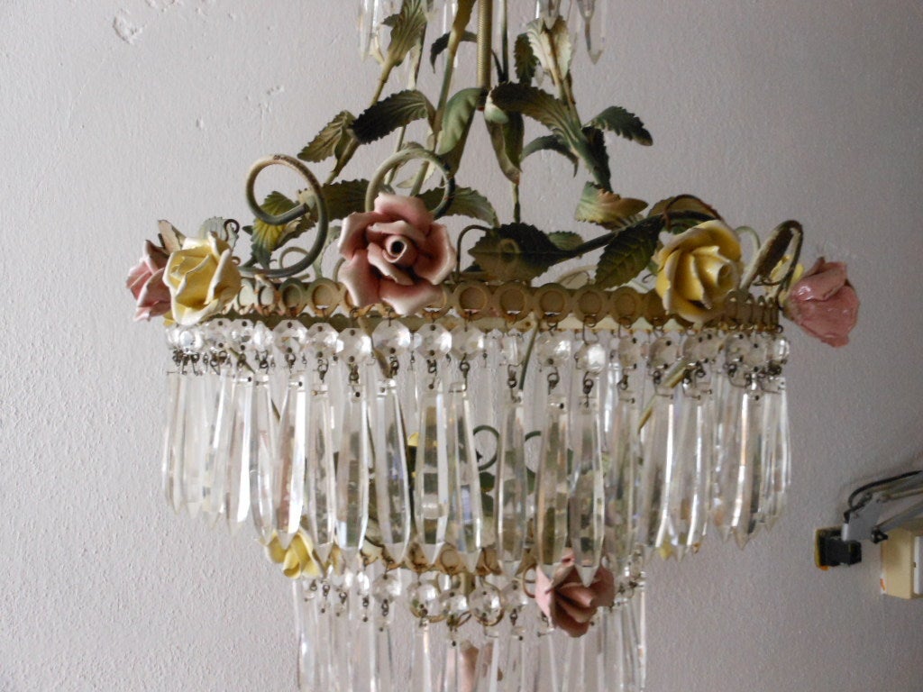 Vintage French Rose Chandelier For Sale 4