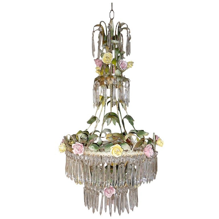 Vintage French Rose Chandelier For Sale