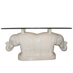 Vintage Elephant Glass Top Coffee Table