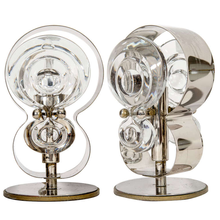 Pair, Small Chrome Band Table Lamps at 1stdibs