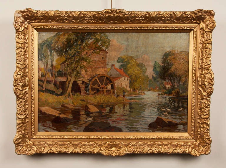 "Old Mill Near Rockeby on the River Tees, Yorkshire," John Edmund Mace (1889 British.)

Oil on canvas, dimensions of canvas: 16" high x 24" wide.