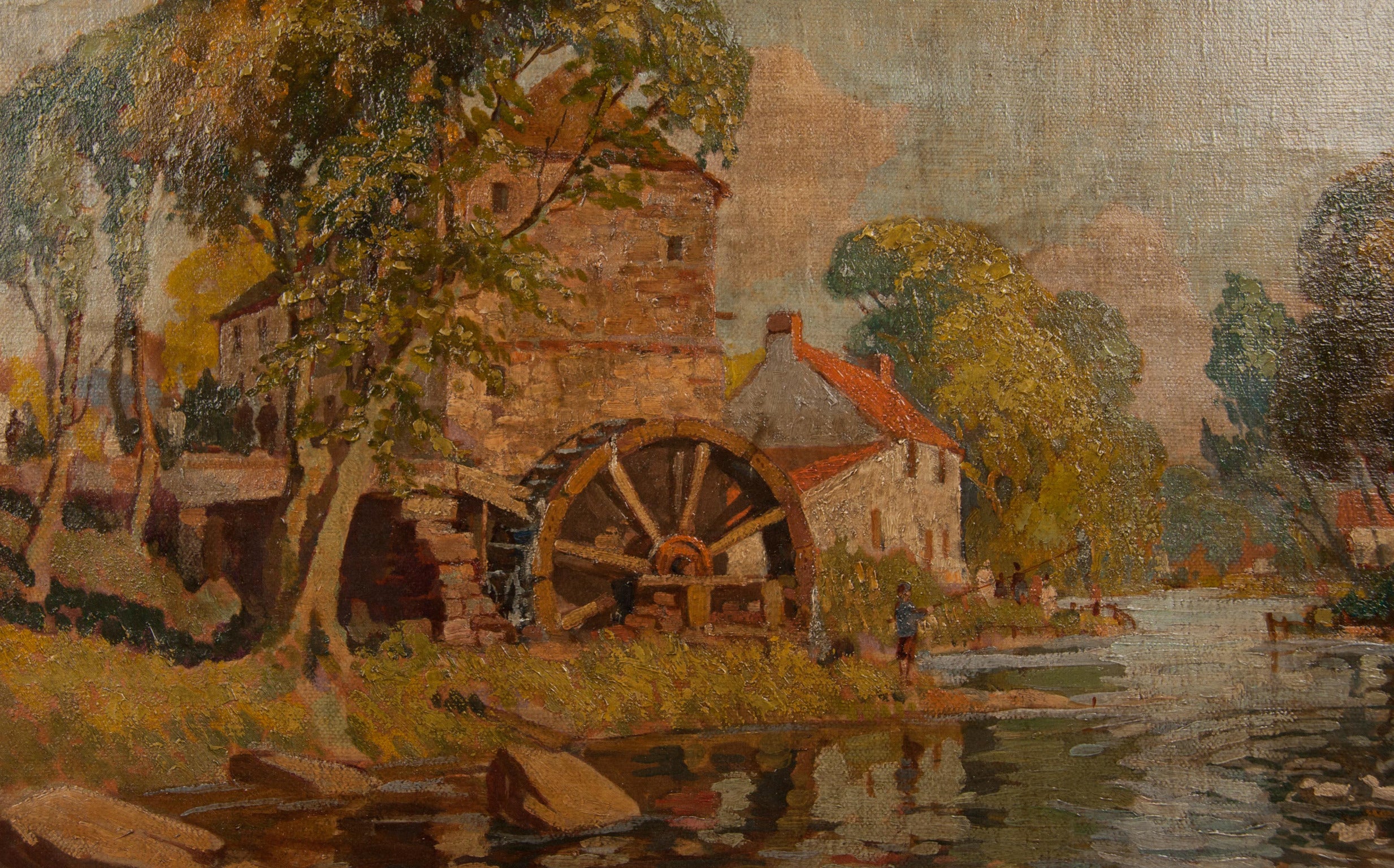 Early 20th Century Oil Painting of a Mill For Sale