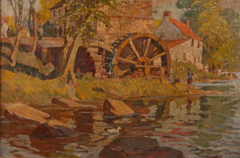 Canvas Early 20th Century Oil Painting of a Mill For Sale