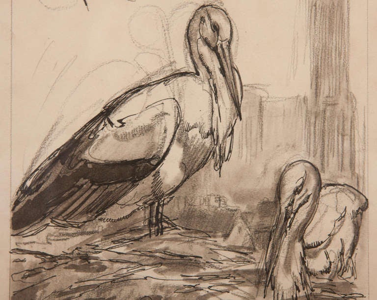 Early 19th Century Drawing of Storks In Excellent Condition For Sale In Mississauga, ON
